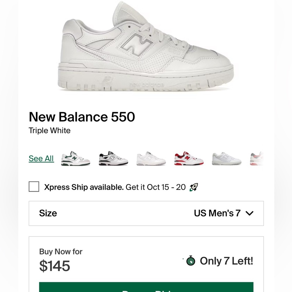 New Balance 550 All-White Men's 7. Women’s 8.5
